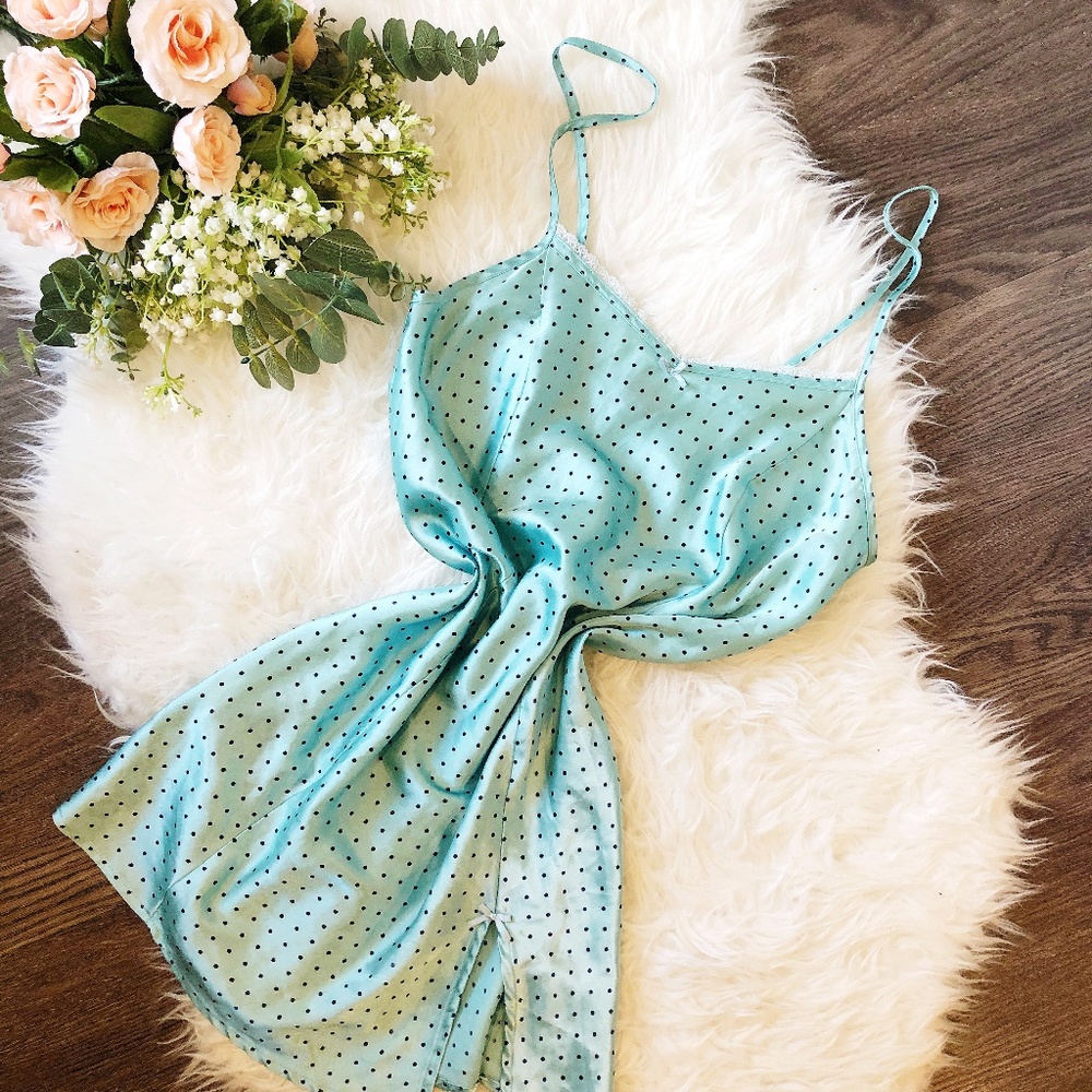 VINTAGE SATIN POLKA DOT SLIP DRESS